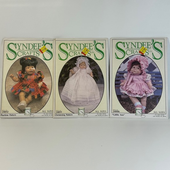 Syndee's Crafts Other - Syndee's Crafts Doll Sewing Patterns Lot 3 NIP Vintage Christening Gabby